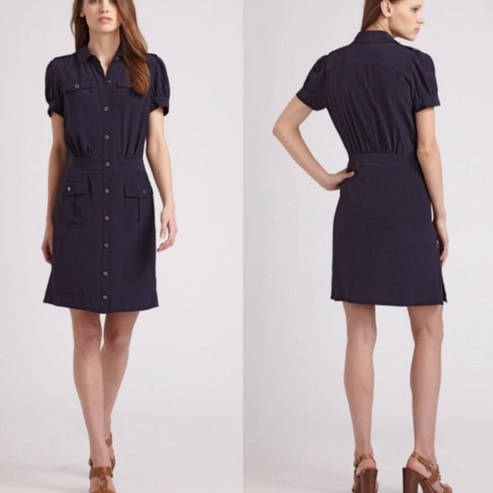Tory Burch Navy Gennifer 100% Silk Shirtdress, size 10